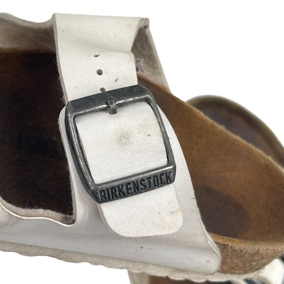 Birkenstock Girls White Leather Play Slip On Sandals Shoes Sz 1/32 205 L1 Beach - Picture 7 of 9